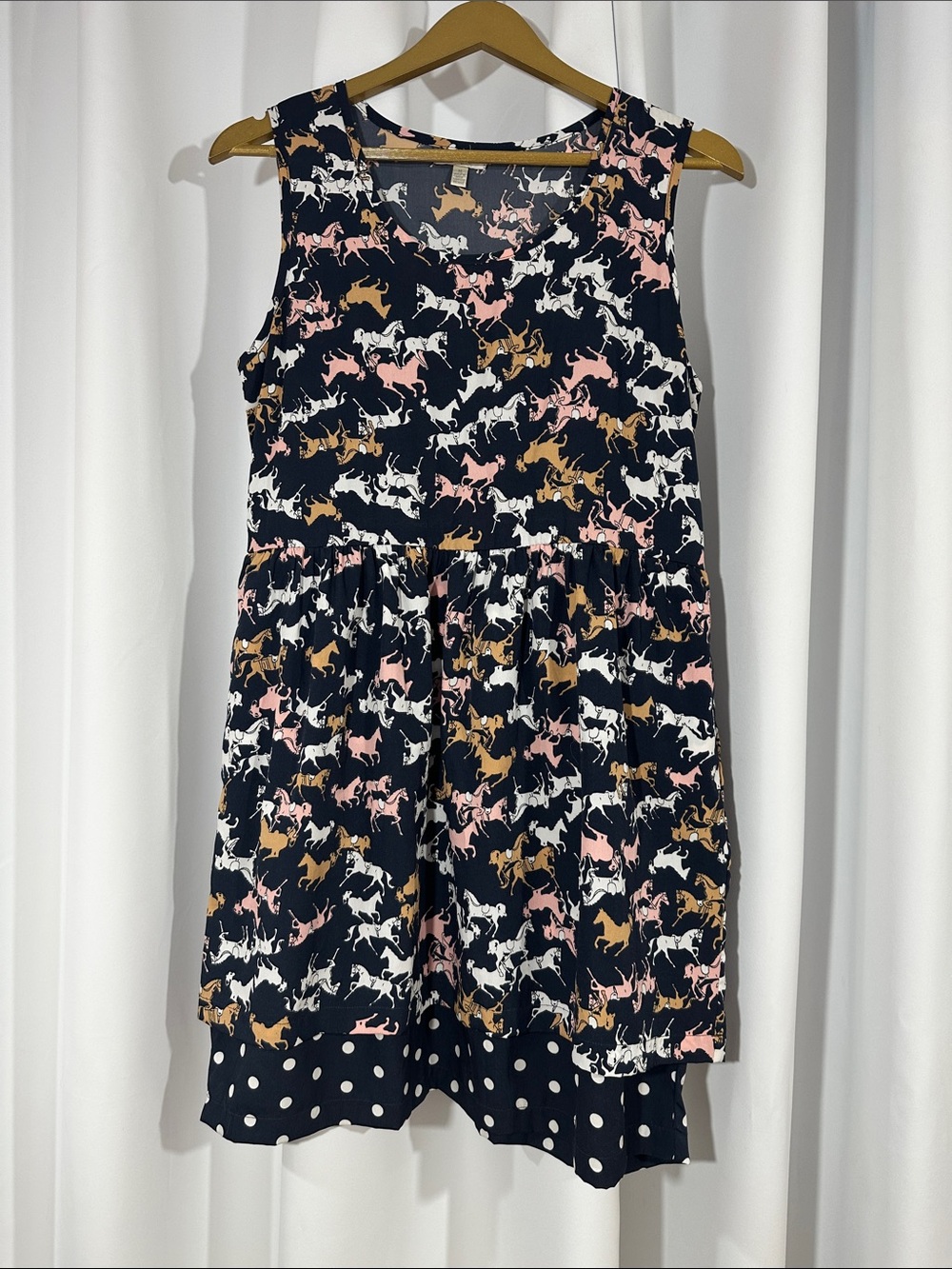 Partridge Horse Print Polka Dot Dress Medium Equestrian Fit & Flare